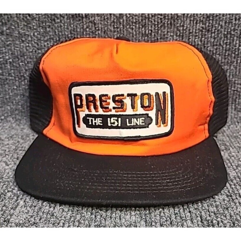 Vtg Preston The 151 Line Patch Hat Logo Mesh USA Snap Back Trucker Baseball Cap